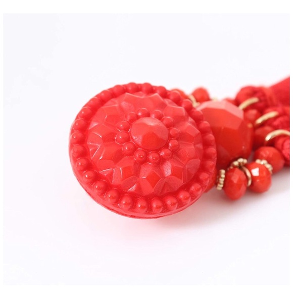 ✨✨RED VINTAGE LOOK  BETTY TASSLE STATEMENT EARRING - Picture 6 of 6